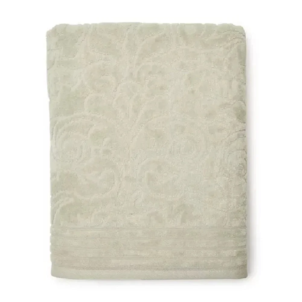 3 SAGE GREEN Broyhill Jacquard-Pattern Textured Velour Cotton Bath Towels THICK